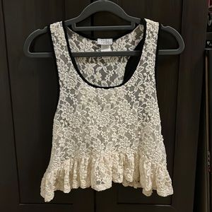 Tobi Cream Lace Ruffle Crop Top
